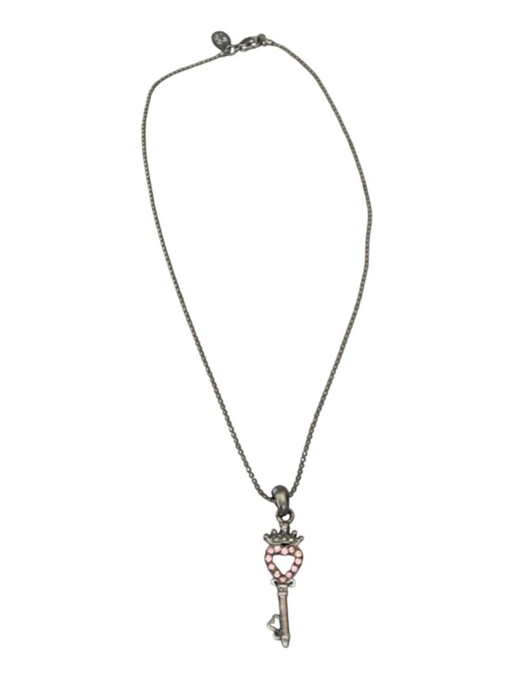 Cookie Lee Silver-Tone Necklace Pink Rhinestone Heart Key Pendant